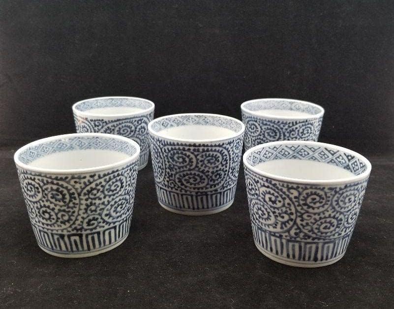 古伊万里 蛸唐草紋 蕎麦猪口 五客 完品 江戸期 古伊万里 蛸唐草紋 蕎麦猪口 五客 江戸期